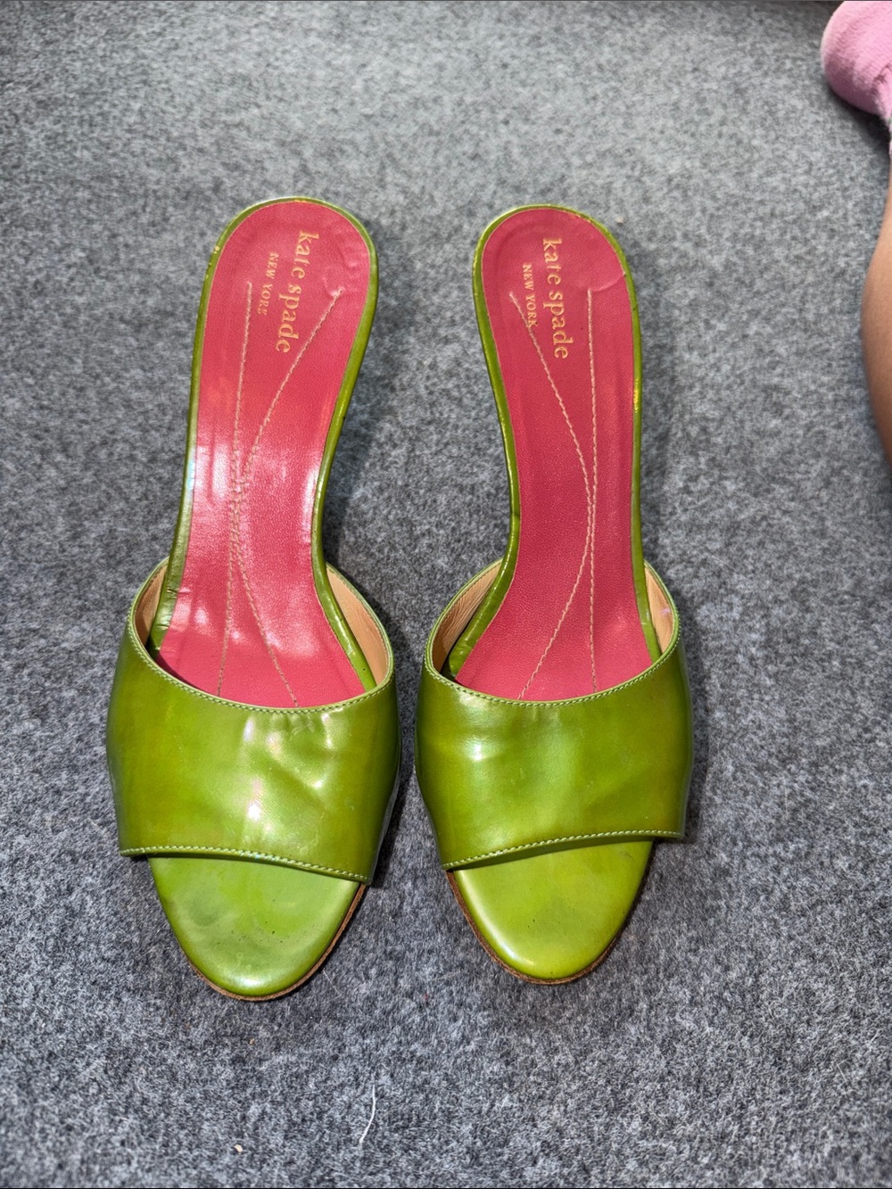kate spade Green Leather Slide Mules with Pink Insole